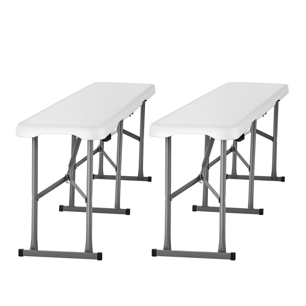 Plastic Folding Bench, 6 ft Portable Bench for Indoor/Outdoor Picnic Party Patio Camping Dining, Foldable Smooth HDPE Seat for Garden Soccer Multipurpose Entertaining Activities, 2 Pack, White