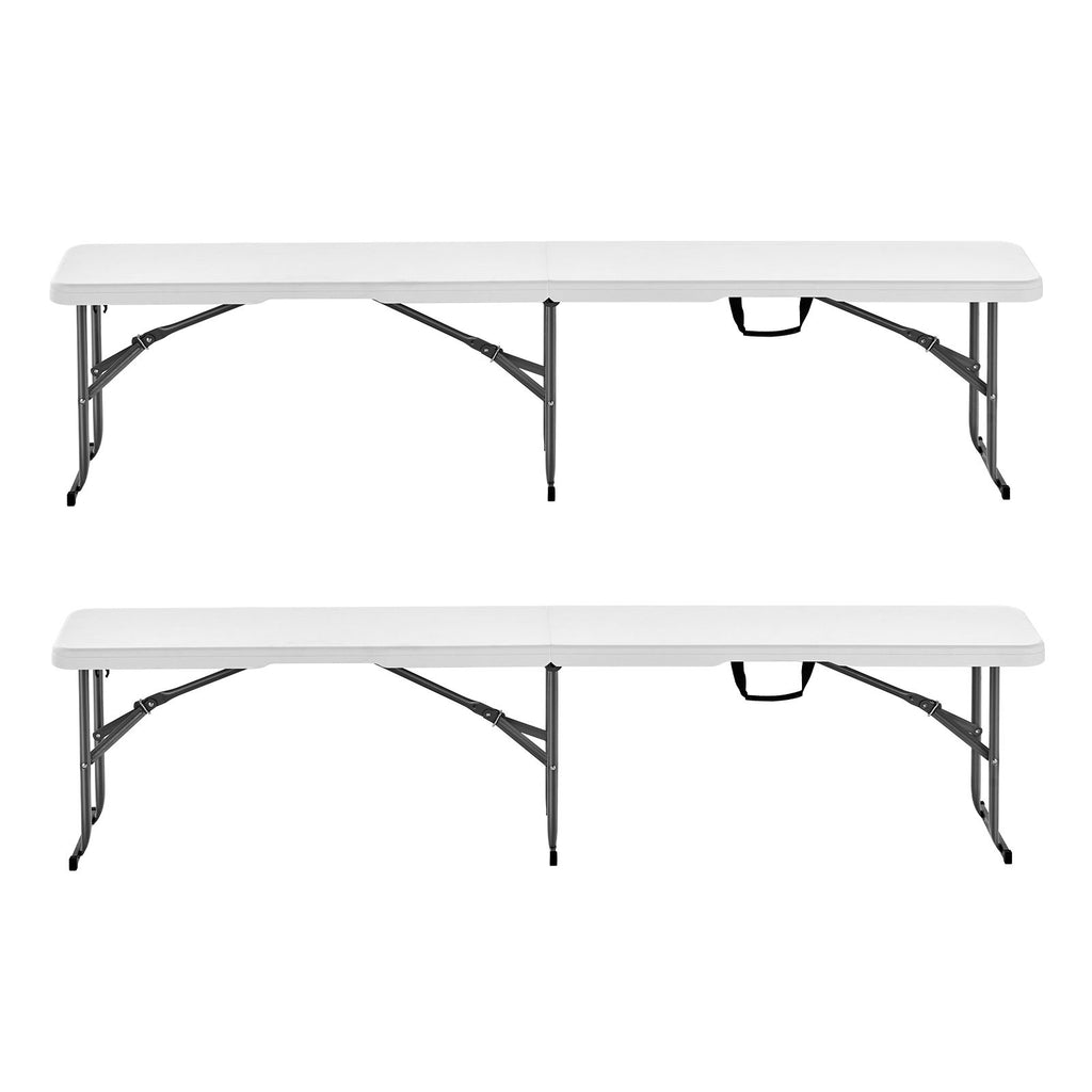 Plastic Folding Bench, 6 ft Portable Bench for Indoor/Outdoor Picnic Party Patio Camping Dining, Foldable Smooth HDPE Seat for Garden Soccer Multipurpose Entertaining Activities, 2 Pack, White