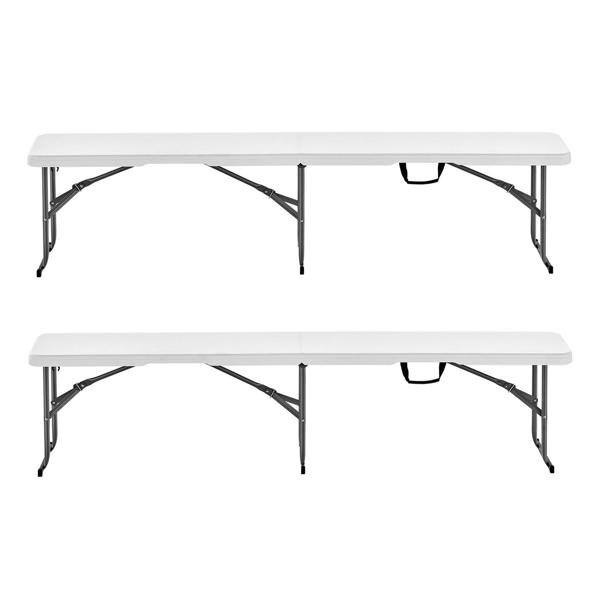Plastic Folding Bench, 6 ft Portable Bench for Indoor/Outdoor Picnic Party Patio Camping Dining, Foldable Smooth HDPE Seat for Garden Soccer Multipurpose Entertaining Activities, 2 Pack, White