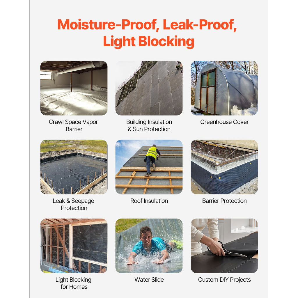 Plastic Sheeting Heavy Duty 10' x 100', 6 Mil Thick Plastic Sheeting Roll, Plastic Drop Cloth Painters Tarp, Polyethylene Covering for Crawl Space Vapor Barrier, Multi-Purpose, Black