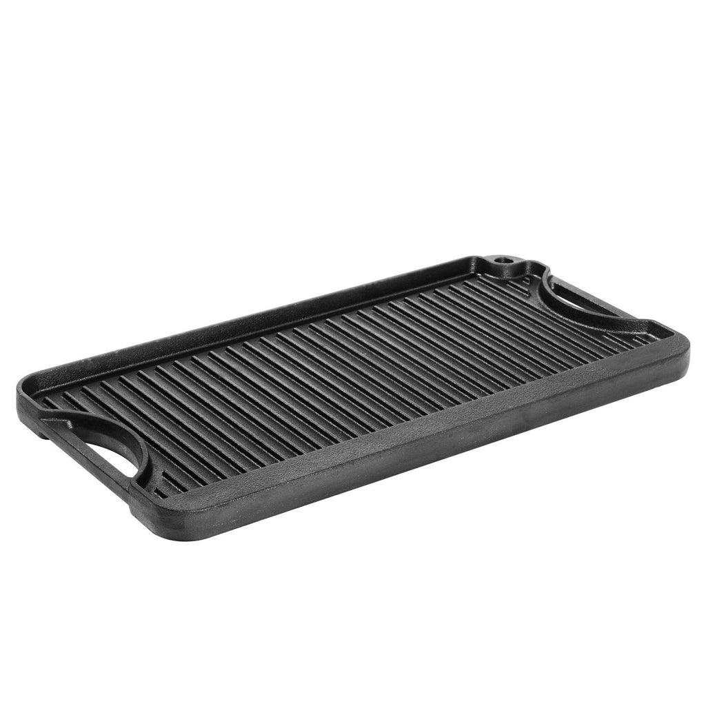 Reversible Grill/Griddle, 20x10 inch Pre-Seasoned Cast Iron Griddle, Portable Rectangular Pan with Handle, Family Cookware for Indoor/Outdoor Stove Top Burner, Gas, Camping BBQ, Black