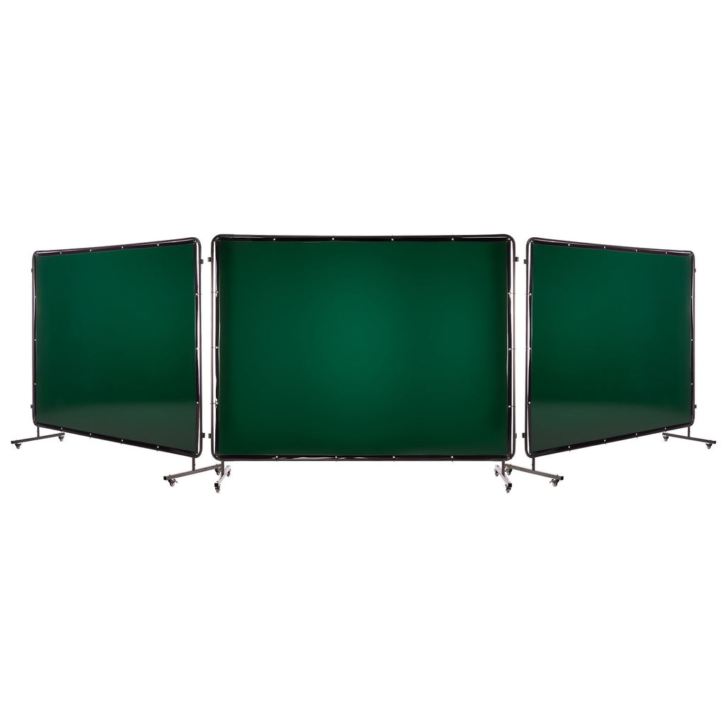 Welding Screen with Frame, 3-Panel 1.74 x 2.34m Welding Curtain Screen, Flame-Resistant Vinyl Protection Screens with 12 Wheels & 6-Level UV Protection for Workshop/Industrial Use, Dark Green