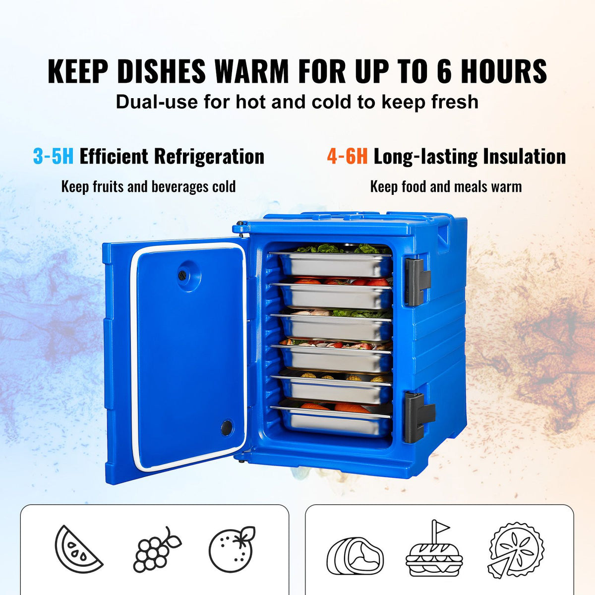 Insulated Food Pan Carrier, 90L Hot Box for Catering, Food Box Carrier with Double Buckles, Front Loading Food Warmer with Handles, Stackable End Loader for Restaurant, Canteen