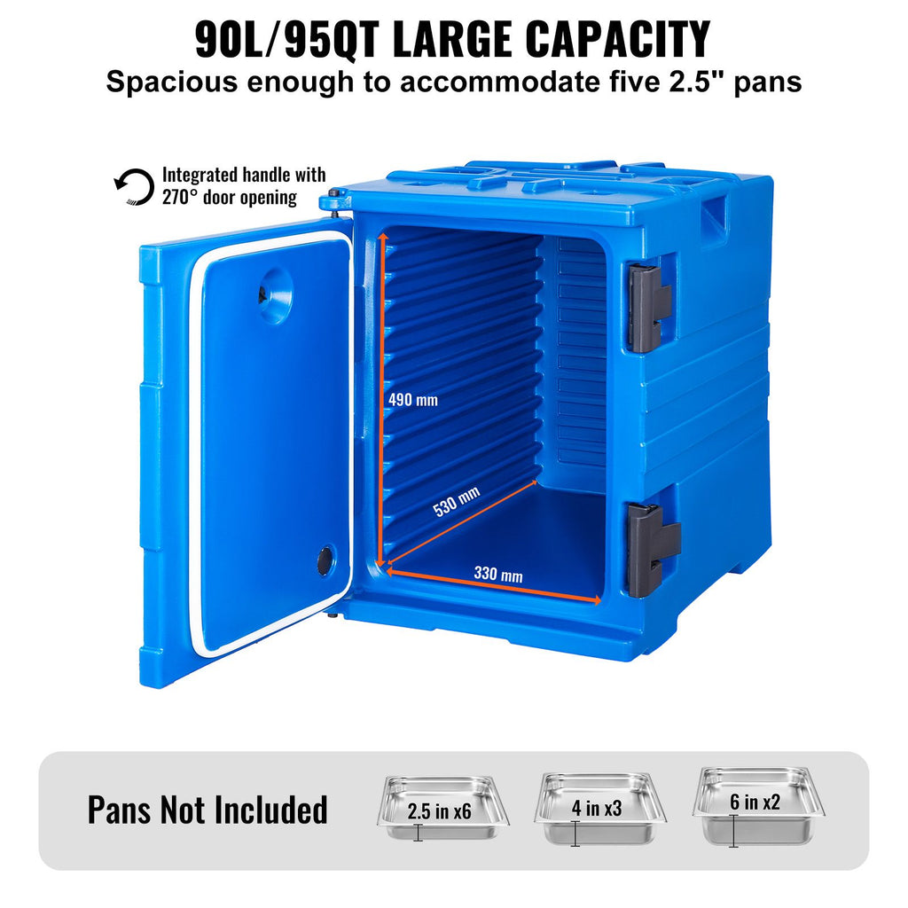 Insulated Food Pan Carrier, 90L Hot Box for Catering, Food Box Carrier with Double Buckles, Front Loading Food Warmer with Handles, Stackable End Loader for Restaurant, Canteen