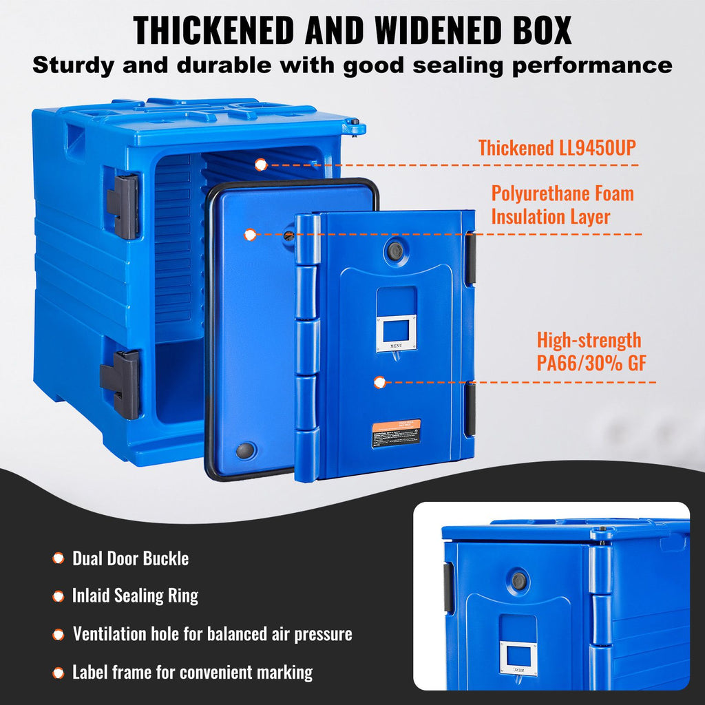 Insulated Food Pan Carrier, 90L Hot Box for Catering, Food Box Carrier with Double Buckles, Front Loading Food Warmer with Handles, Stackable End Loader for Restaurant, Canteen