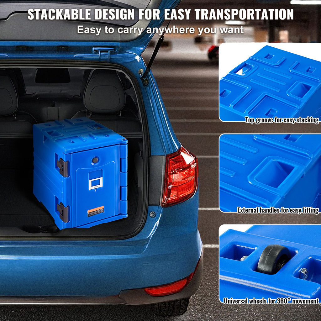 Insulated Food Pan Carrier, 90L Hot Box for Catering, Food Box Carrier with Double Buckles, Front Loading Food Warmer with Handles, Stackable End Loader for Restaurant, Canteen