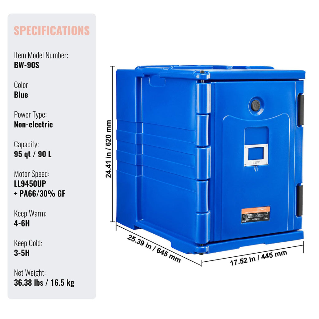 Insulated Food Pan Carrier, 90L Hot Box for Catering, Food Box Carrier with Double Buckles, Front Loading Food Warmer with Handles, Stackable End Loader for Restaurant, Canteen
