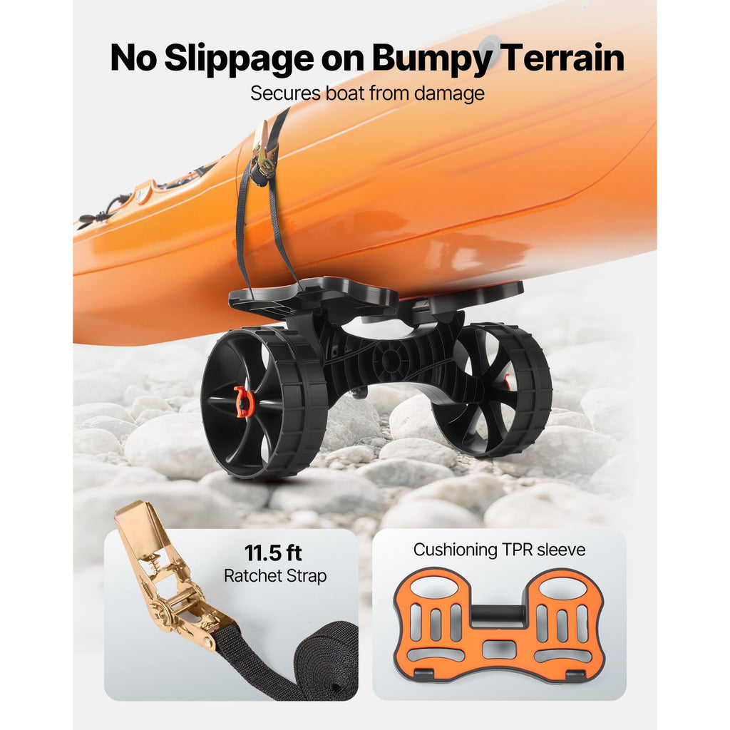 Kayak Cart, 136.1 kg Load Capacity, Foldable Kayak Trolley with 25.4 cm Solid Rubber Tires & 1 Ratchet Strap, Paddle Board Trolley for Carrying Kayaks, Canoes, Paddleboards, Float Mats,Jon Boats