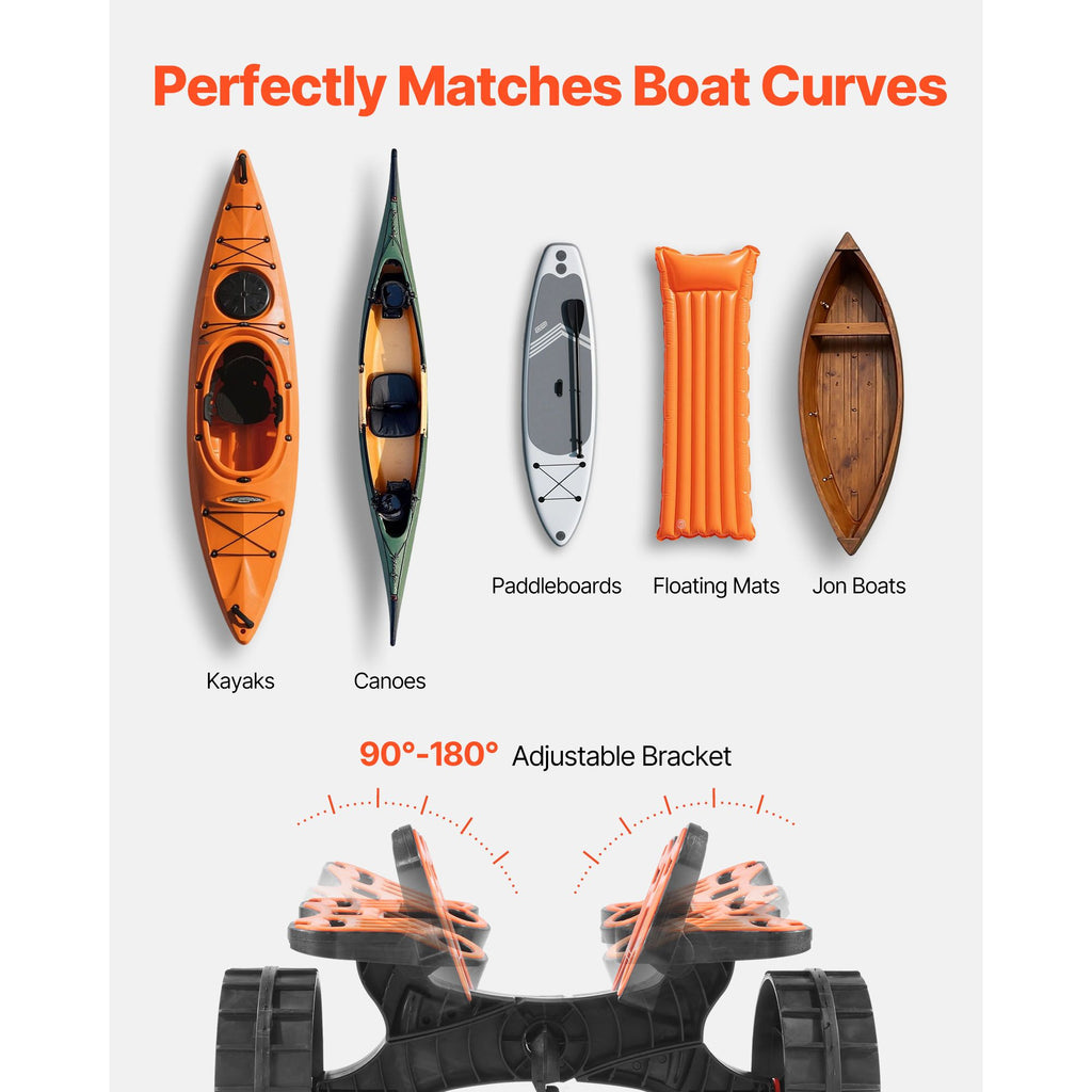 Kayak Cart, 136.1 kg Load Capacity, Foldable Kayak Trolley with 25.4 cm Solid Rubber Tires & 1 Ratchet Strap, Paddle Board Trolley for Carrying Kayaks, Canoes, Paddleboards, Float Mats,Jon Boats