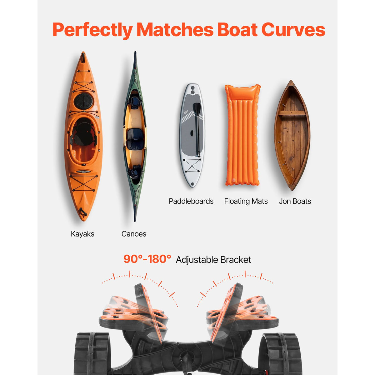 Kayak Cart, 136.1 kg Load Capacity, Foldable Kayak Trolley with 25.4 cm Solid Rubber Tires & 1 Ratchet Strap, Paddle Board Trolley for Carrying Kayaks, Canoes, Paddleboards, Float Mats,Jon Boats