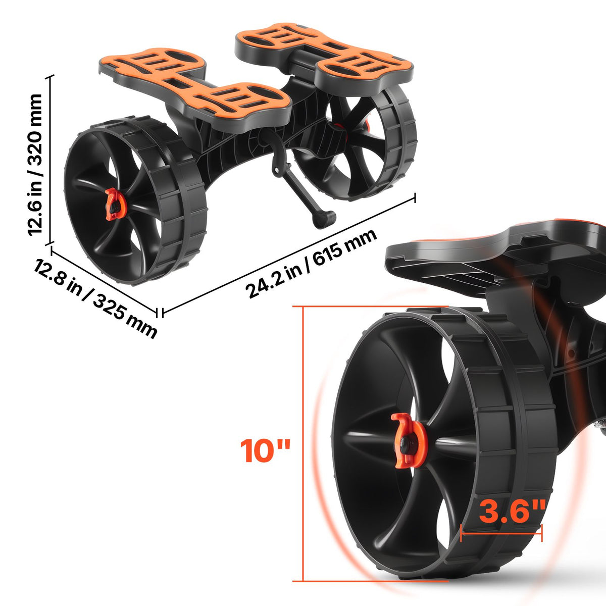 Kayak Cart, 136.1 kg Load Capacity, Foldable Kayak Trolley with 25.4 cm Solid Rubber Tires & 1 Ratchet Strap, Paddle Board Trolley for Carrying Kayaks, Canoes, Paddleboards, Float Mats,Jon Boats