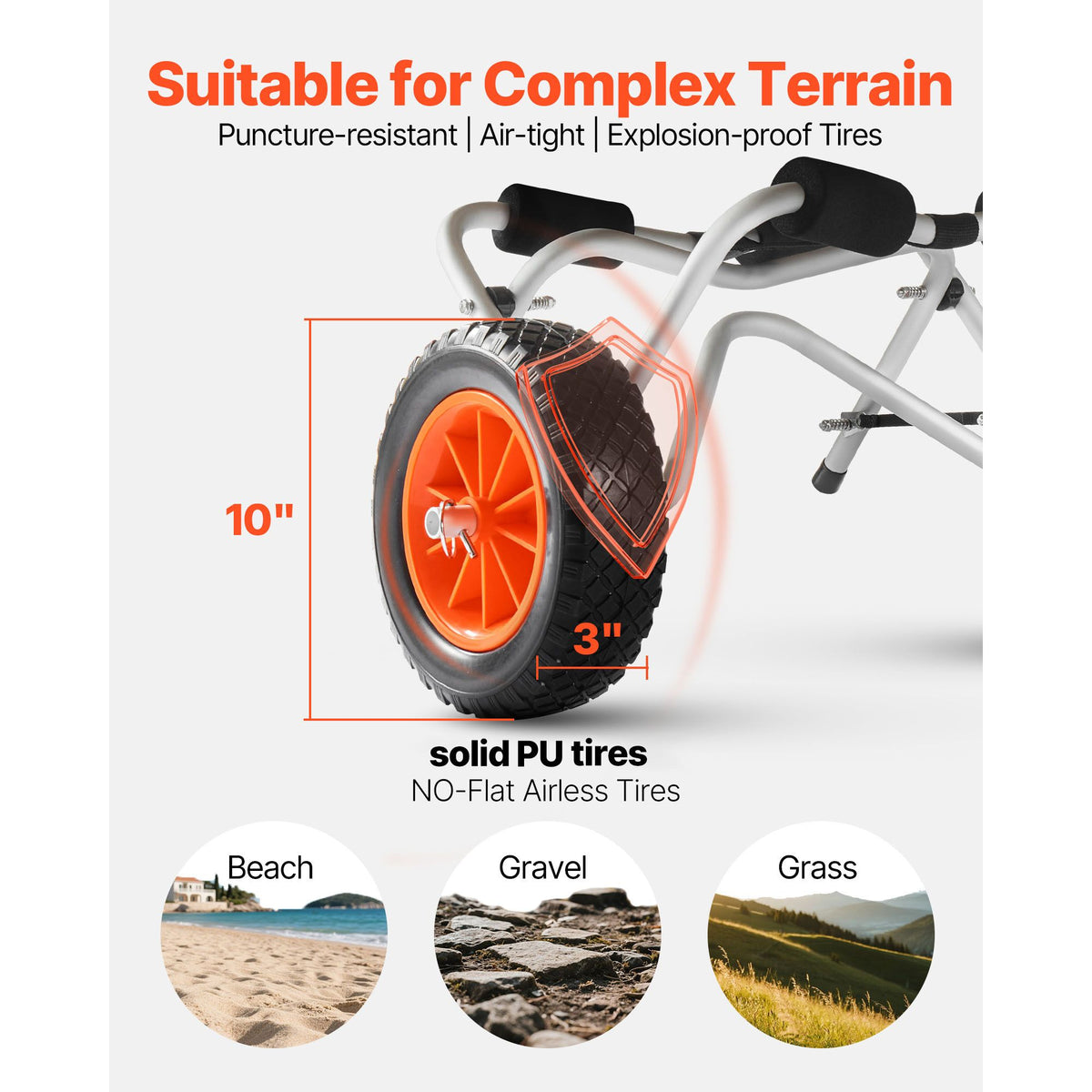 Kayak Cart, 113.4 kg Load Capacity, Foldable Kayak Trolley with 25.4 cm Solid Rubber Tires & 1 Ratchet Strap, Paddle Board Trolley for Carrying Kayaks, Canoes, Paddleboards, Float Mats,Jon Boats