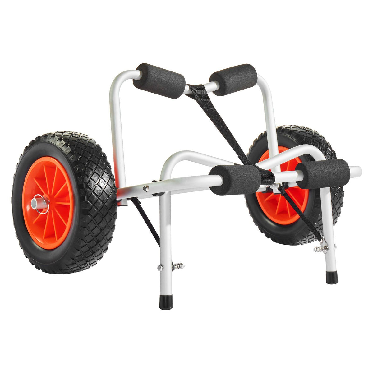 Kayak Cart, 113.4 kg Load Capacity, Foldable Kayak Trolley with 25.4 cm Solid Rubber Tires & 1 Ratchet Strap, Paddle Board Trolley for Carrying Kayaks, Canoes, Paddleboards, Float Mats,Jon Boats