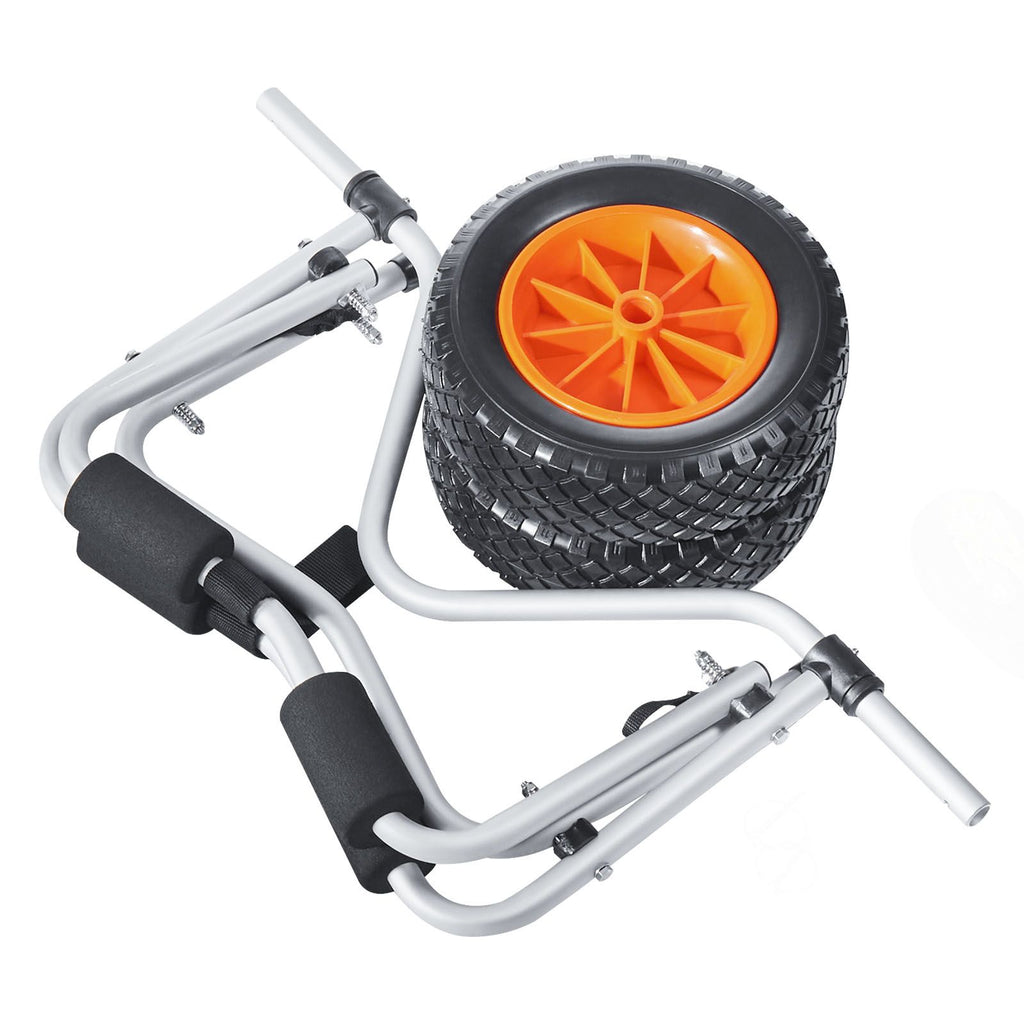 Kayak Cart, 113.4 kg Load Capacity, Foldable Kayak Trolley with 25.4 cm Solid Rubber Tires & 1 Ratchet Strap, Paddle Board Trolley for Carrying Kayaks, Canoes, Paddleboards, Float Mats,Jon Boats