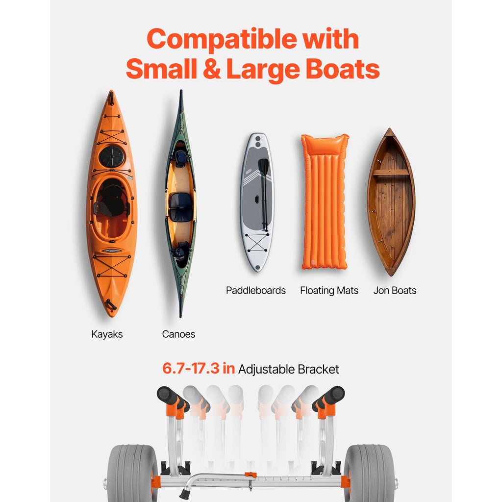 Kayak Cart, 158.8 kg Load Capacity, Kayak Trolley with 30.5 cm Inflatable PU Tires & 2 Straps, Assembles & Disassembles Within Seconds, Paddle Board Trolley for Carrying Kayaks and Canoes