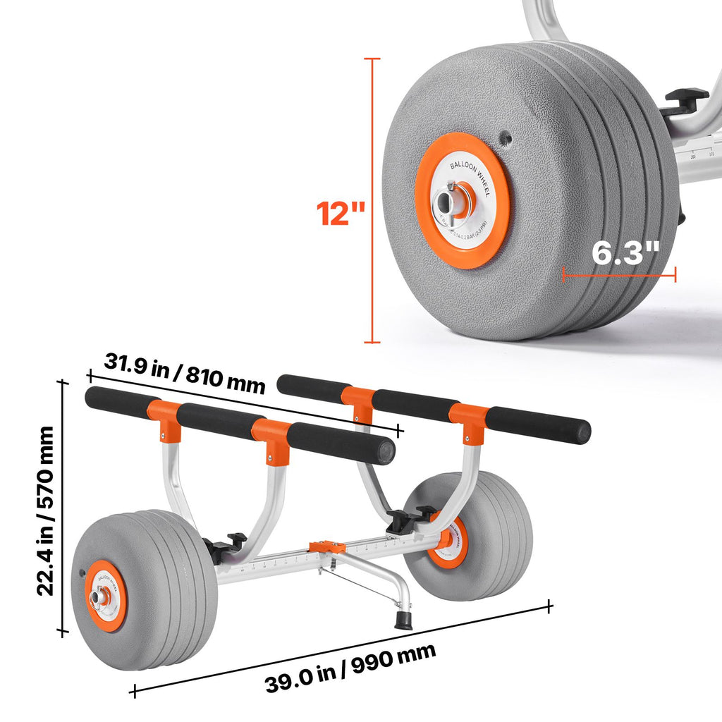 Kayak Cart, 158.8 kg Load Capacity, Kayak Trolley with 30.5 cm Inflatable PU Tires & 2 Straps, Assembles & Disassembles Within Seconds, Paddle Board Trolley for Carrying Kayaks and Canoes