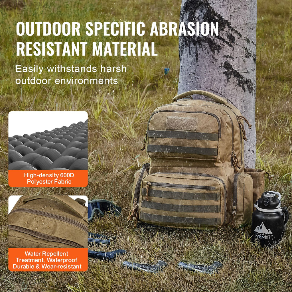 Tactical Range Backpack for 6 Pistols, Gun Backpack with 6 Independent Pistol Bags & 10 Magazines, Pistol Backpack for Outdoor Hunting Shooting, Range Bag for Handguns Lockable Zipper, Brown
