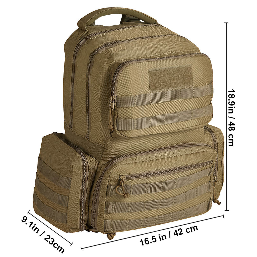 Tactical Range Backpack for 6 Pistols, Gun Backpack with 6 Independent Pistol Bags & 10 Magazines, Pistol Backpack for Outdoor Hunting Shooting, Range Bag for Handguns Lockable Zipper, Brown