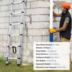 Telescoping Extension Ladder 8.5FT One-button Retraction 375 LBS Capacity