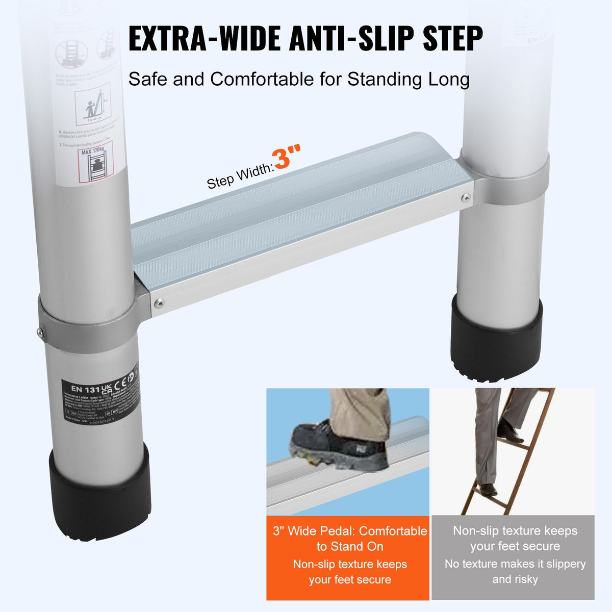 Telescoping Extension Ladder 16.5FT Multi-button Retraction 419 LBS