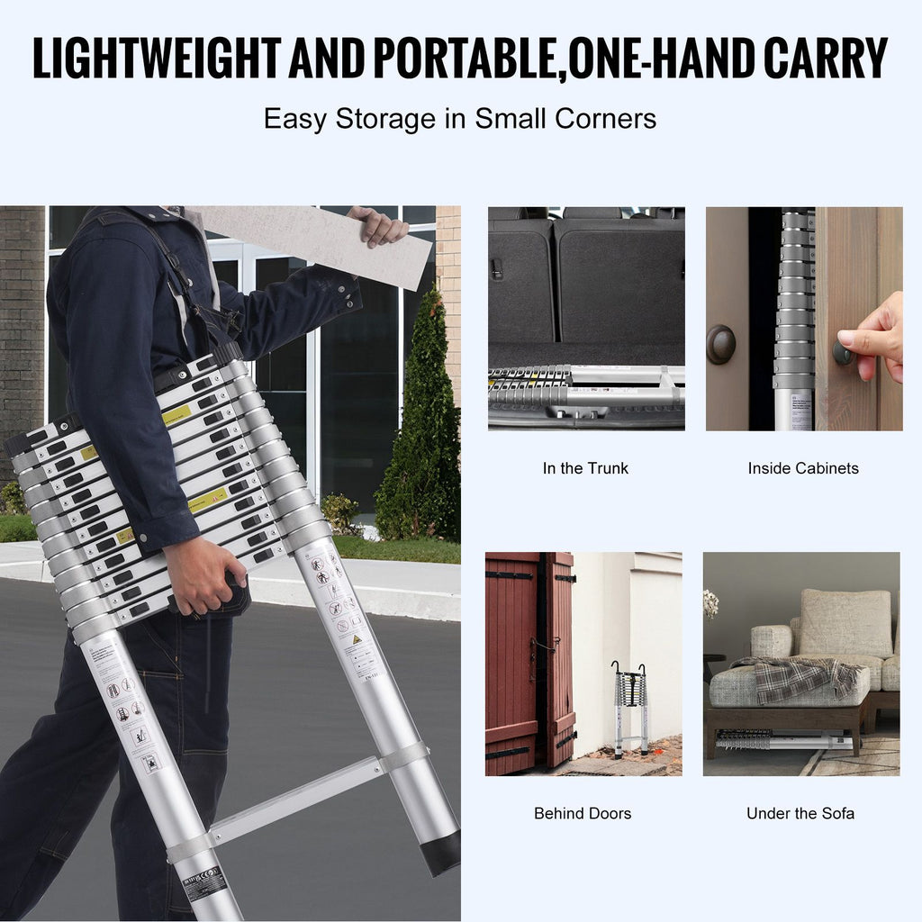 Telescoping Extension Ladder 16.5FT Multi-button Retraction 419 LBS