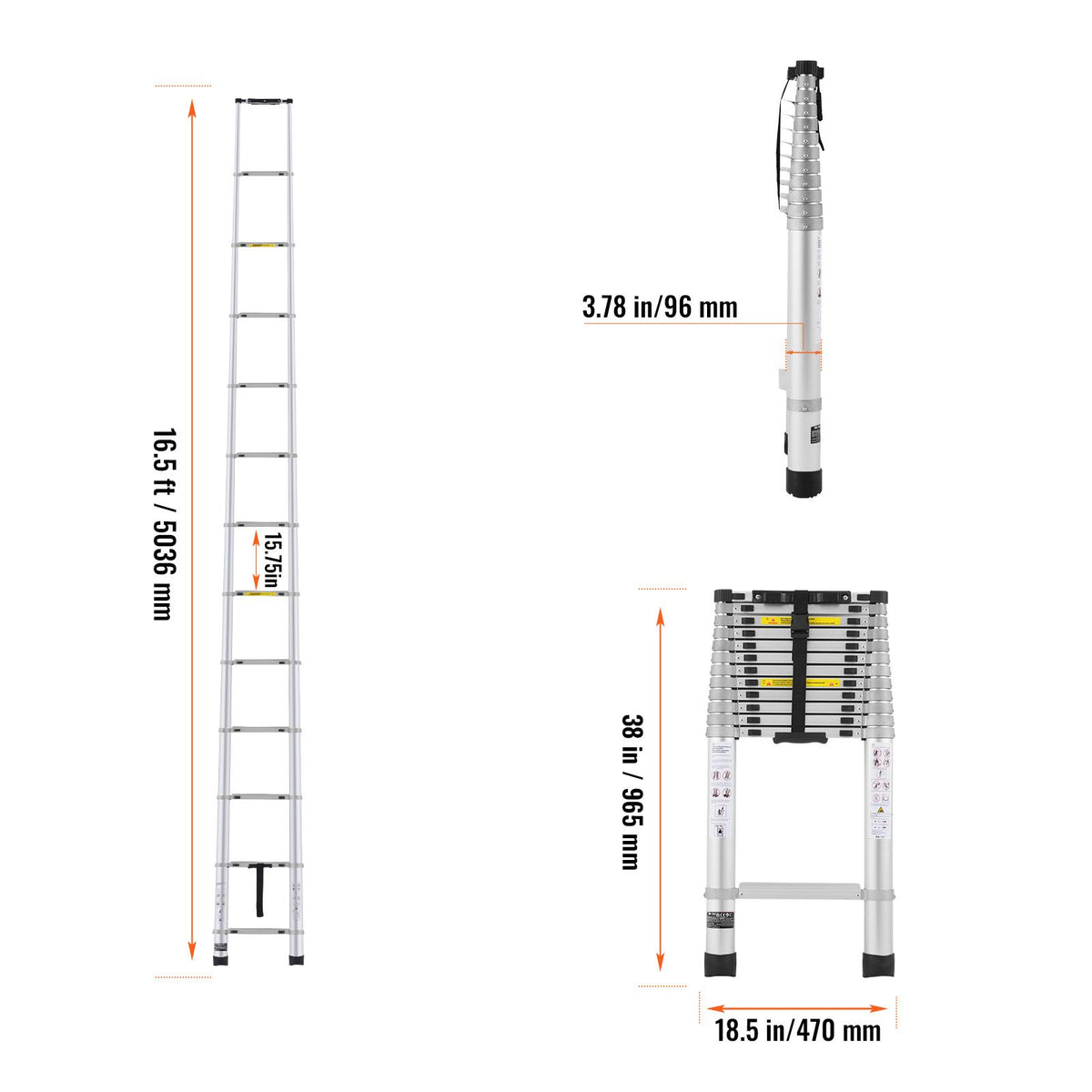 Telescoping Extension Ladder 16.5FT Multi-button Retraction 419 LBS
