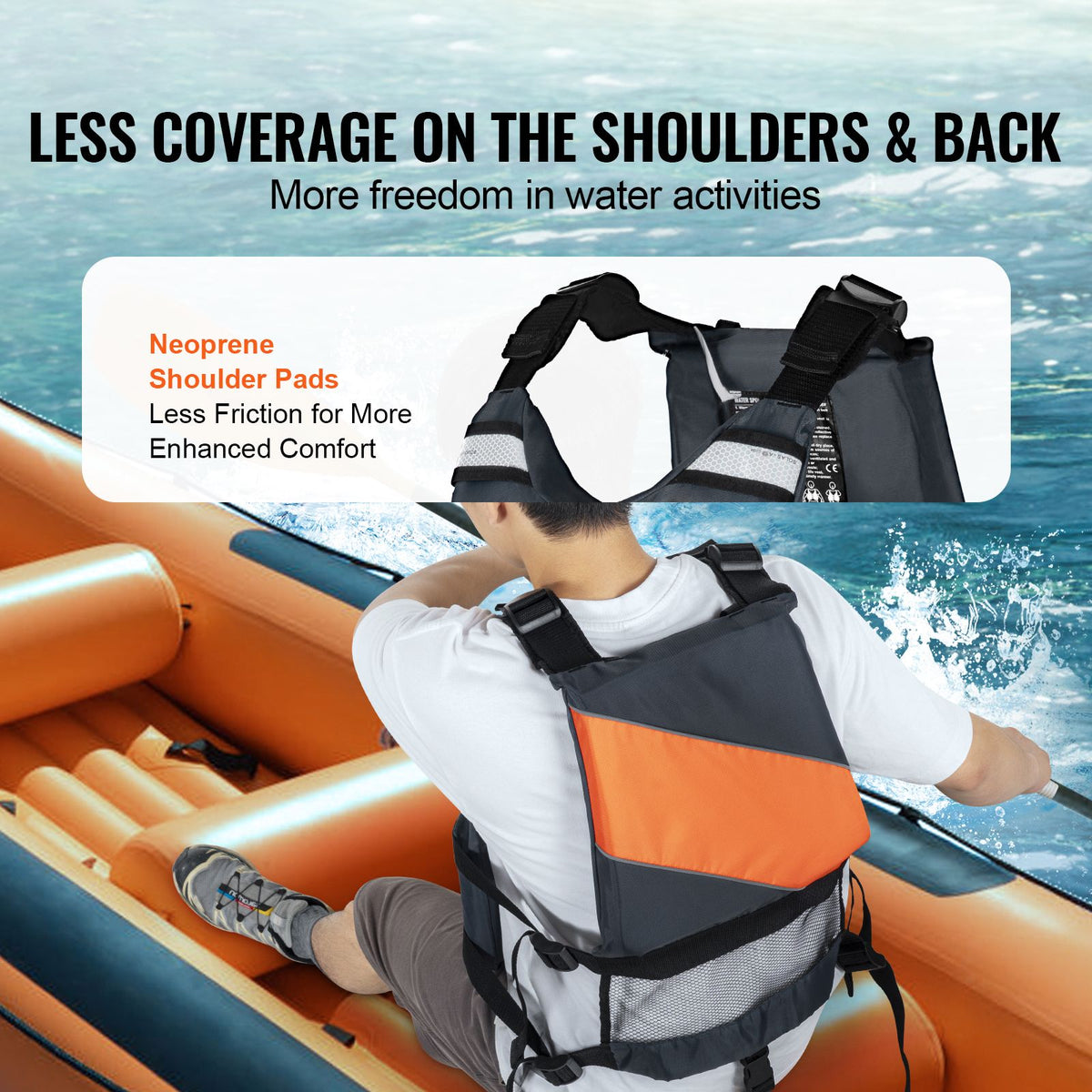 Life Vest for Watersports (PFD), Life Jacket with Waterproof Nylon & 96N Buoyancy, Life Vest/Jacket for Any Water Activity-Fishing, Kayaking, Surfing and More, Men and Women L