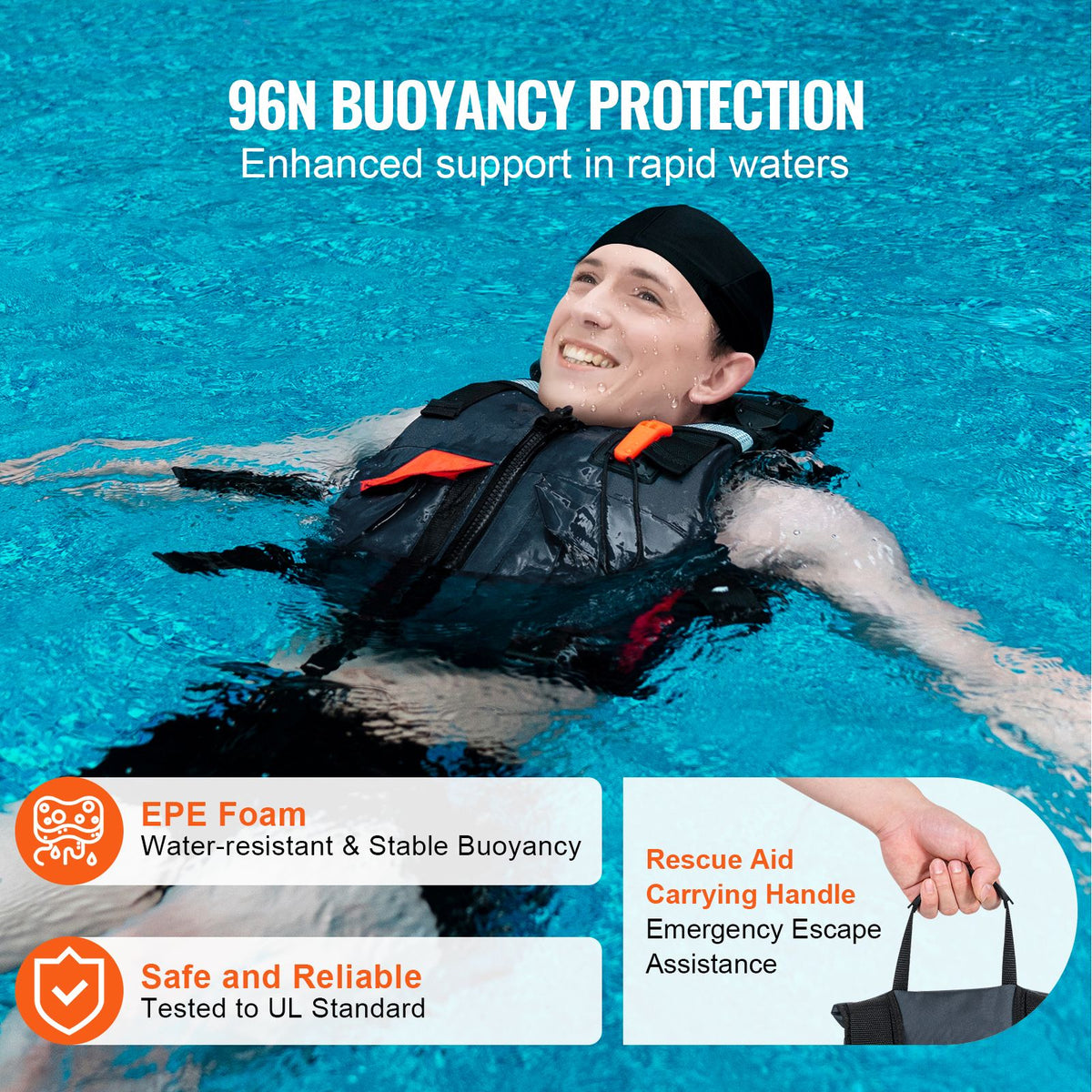 Life Vest for Watersports (PFD), Life Jacket with Waterproof Nylon & 96N Buoyancy, Life Vest/Jacket for Any Water Activity-Fishing, Kayaking, Surfing and More, Men and Women L