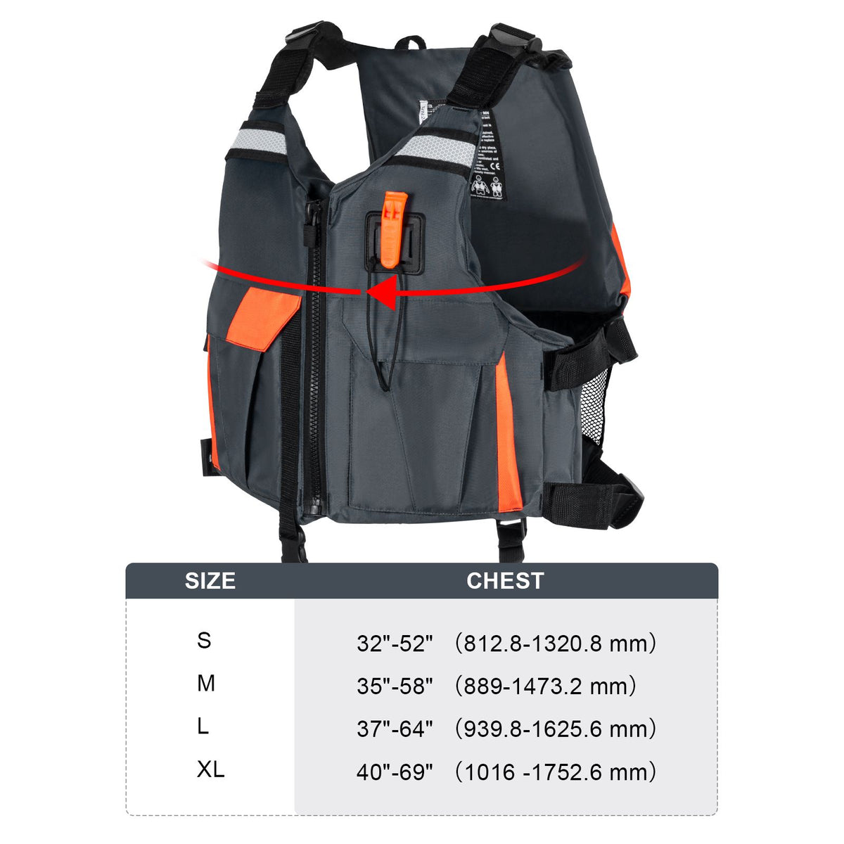Life Vest for Watersports (PFD), Life Jacket with Waterproof Nylon & 96N Buoyancy, Life Vest/Jacket for Any Water Activity-Fishing, Kayaking, Surfing and More, Men and Women L