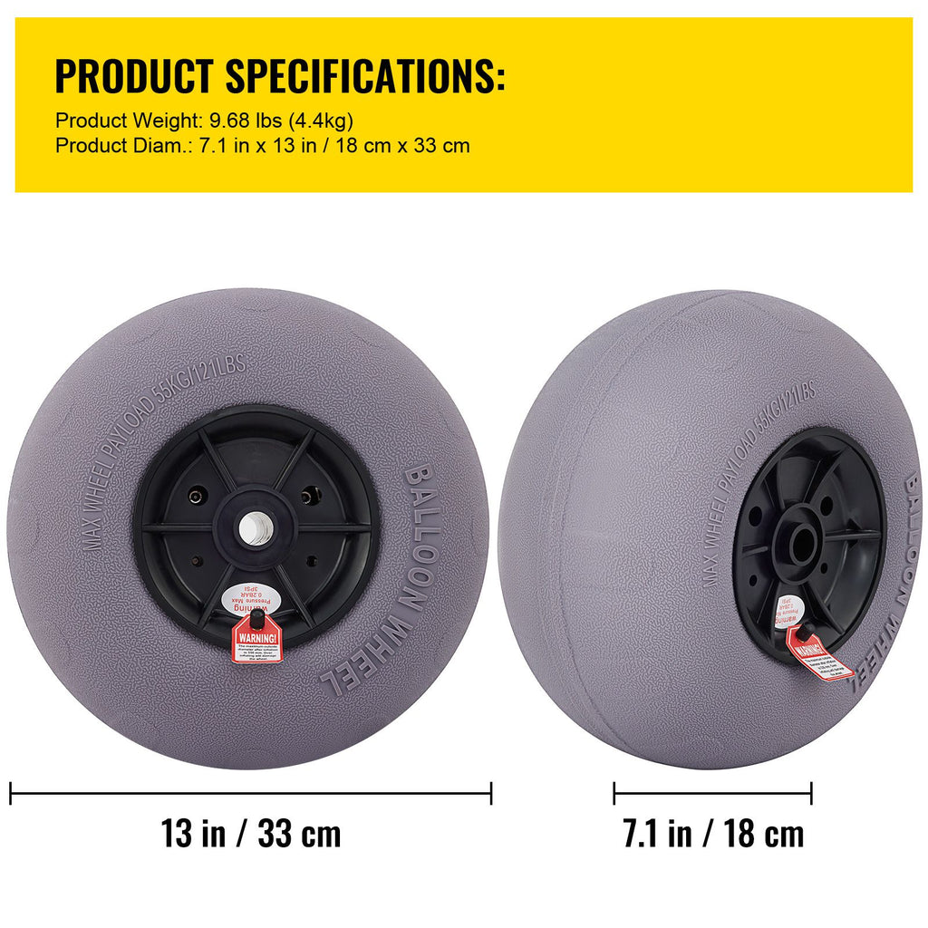 Balloon Beach Wheels Replacement Beach Tires 13" TPU 121 LBS Load Capacity