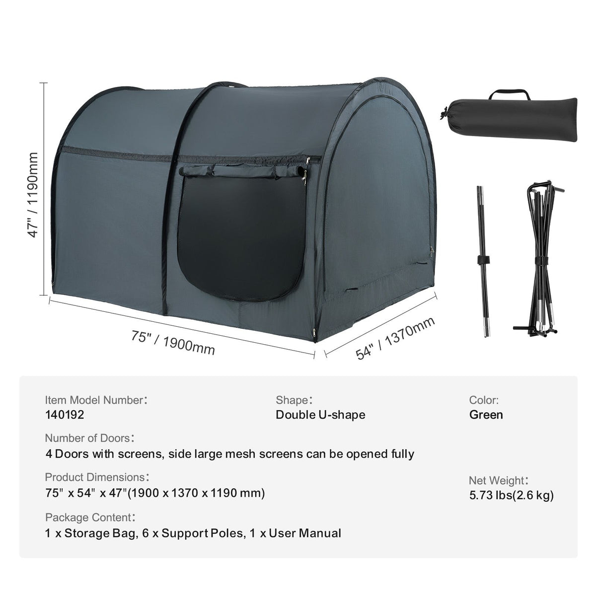 Bed Tent, Pongee Fabric, 4 Doors Breathable Dream Tent with 7 mm Fiber Poles on Bed Privacy, Full Size Block out Light Sleeping Bed Canopy, Fit for Kids Playhouse and Adults Sleeping Tent