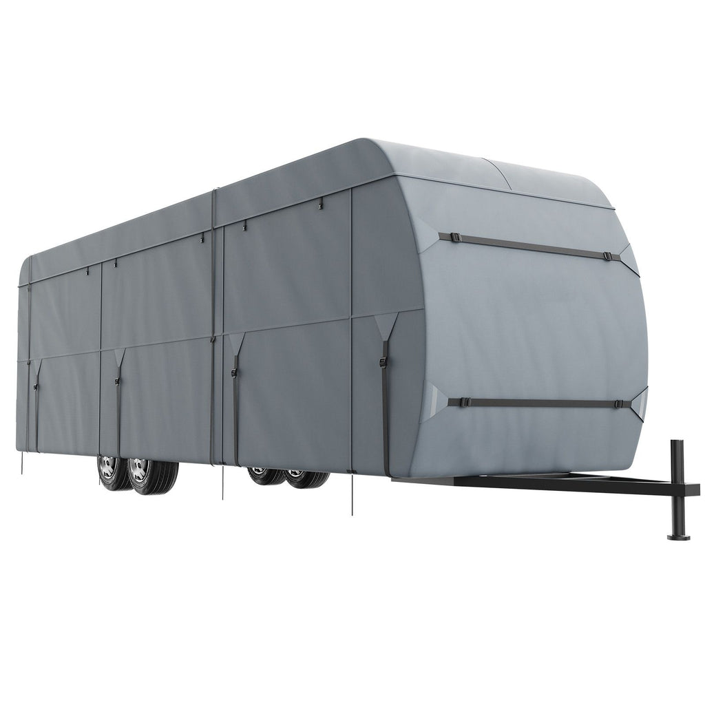 Travel Trailer Cover, 9.1-9.8m RV Cover, 4-Layer Non-Woven Fabric Camper Cover, Waterproof, Windproof And Wear-Resistant Class A RV Cover, Rip-Stop Camper Cover with Storage Bag and Patches
