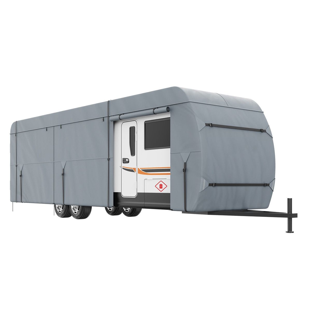 Travel Trailer Cover, 9.1-9.8m RV Cover, 4-Layer Non-Woven Fabric Camper Cover, Waterproof, Windproof And Wear-Resistant Class A RV Cover, Rip-Stop Camper Cover with Storage Bag and Patches