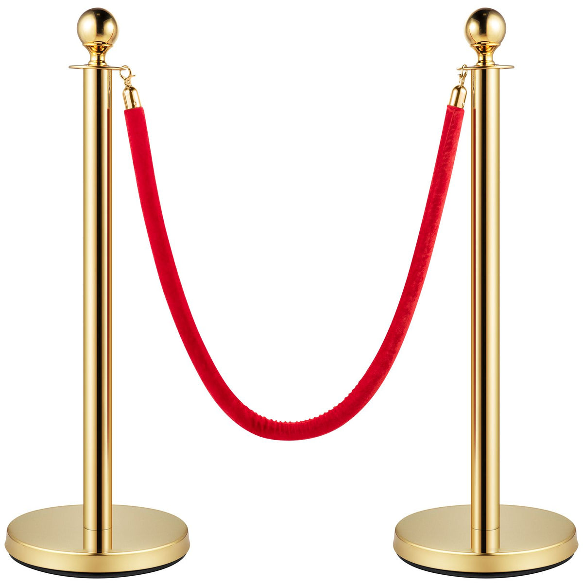 Velvet Ropes and Posts, 5 ft/1.5 m Red Rope, Stainless Steel Gold Stanchion with Ball Top, Red Crowd Control Barrier Used for Theaters, Party, Wedding, Exhibition, Ticket Offices 4 packSets