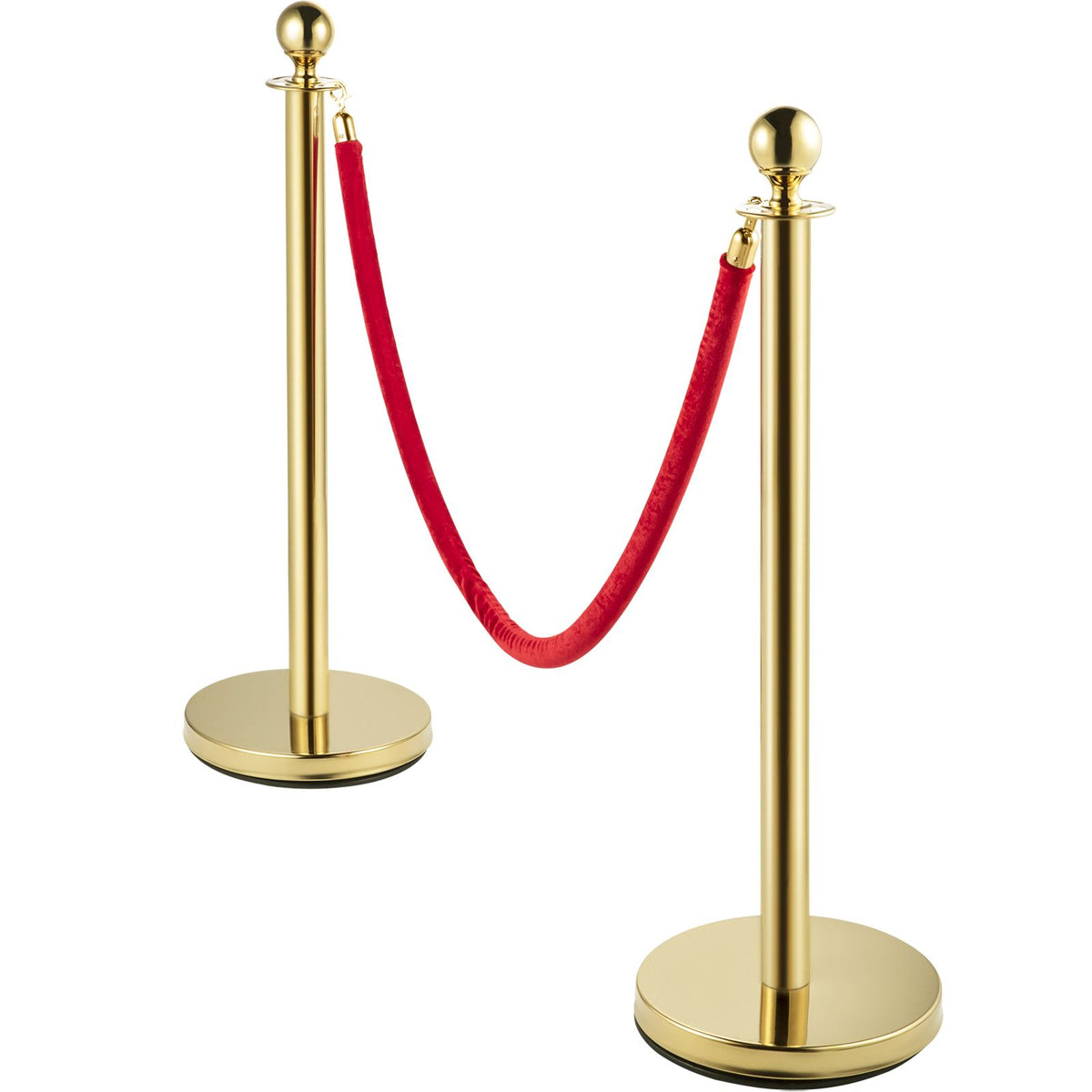 Velvet Ropes and Posts, 5 ft/1.5 m Red Rope, Stainless Steel Gold Stanchion with Ball Top, Red Crowd Control Barrier Used for Theaters, Party, Wedding, Exhibition, Ticket Offices 4 packSets