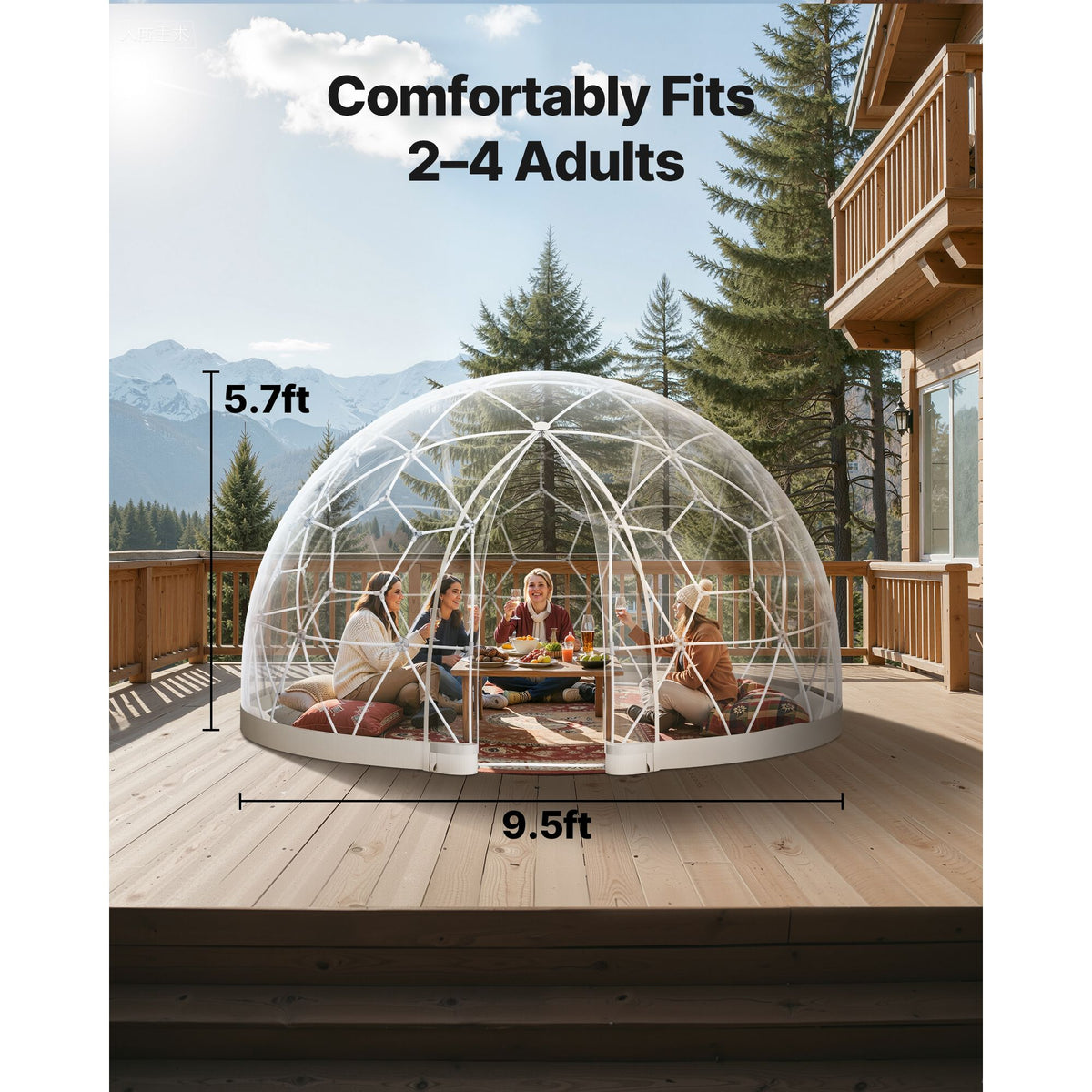 Garden Dome Tent, 2.9 x 1.75 m Outdoor Clear Bubble Tent for 2-4 Person, Weatherproof Geodesic Dome Greenhouse with Window, PVC Igloo Tents for Backyard Patios Camping Party Wedding