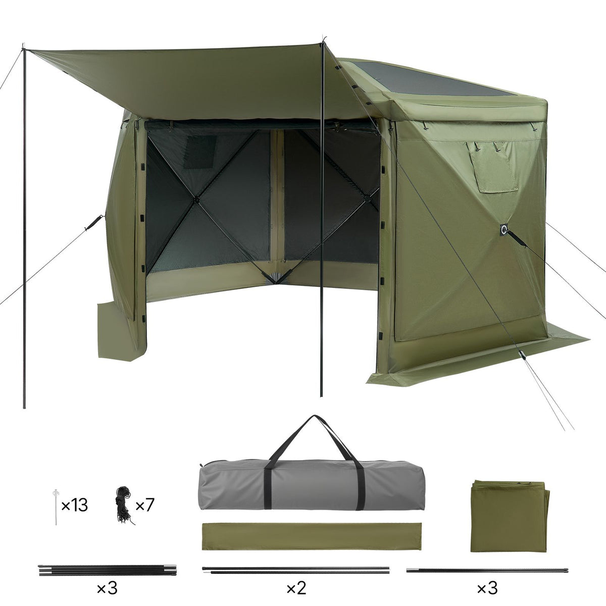 Pop up Gazebo Screen Tent, 3x3 m Large 6-Sided Camping Canopy Tent with Removable Top & Carry Bag, Quick-Set & Bite-Proof, Screen House Sun Shelter for 6-8 Persons Backyard Patio, Green