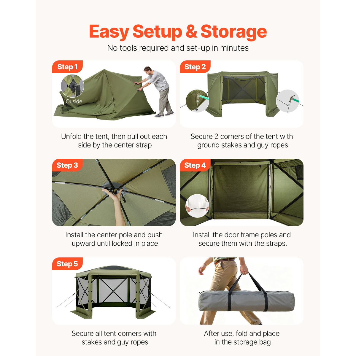 Pop up Gazebo Screen Tent, 3x3 m Large 6-Sided Camping Canopy Tent with Removable Top & Carry Bag, Quick-Set & Bite-Proof, Screen House Sun Shelter for 6-8 Persons Backyard Patio, Green