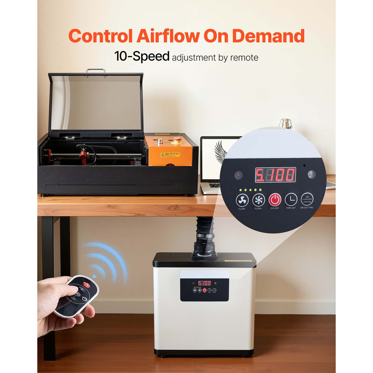 Solder Fume Extractor, Upgraded 4-Stage Filtration Soldering Smoke Absorber with 510 m³/h Strong Suction, 10-Speed & Remote Control Brushless Smoke Extractor for Laser Engraving, 3D Printing