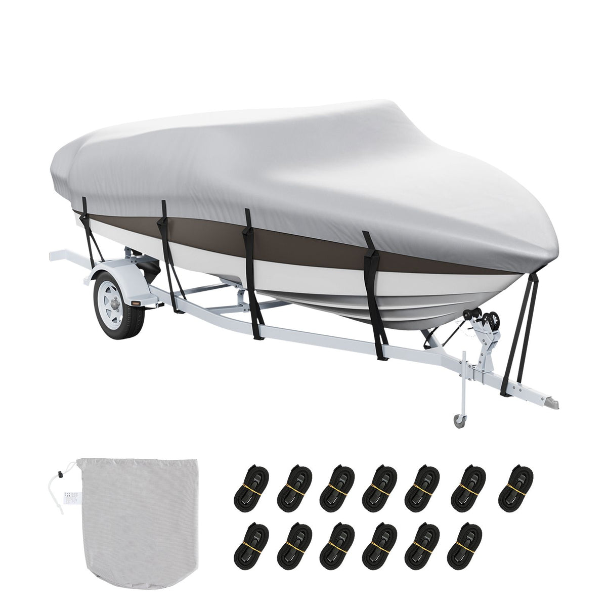 Boat Cover 600D Waterproof 17-19 ft Boat Cover V-Hull Tri-Hull Runabout
