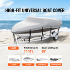 Boat Cover 600D Waterproof 17-19 ft Boat Cover V-Hull Tri-Hull Runabout