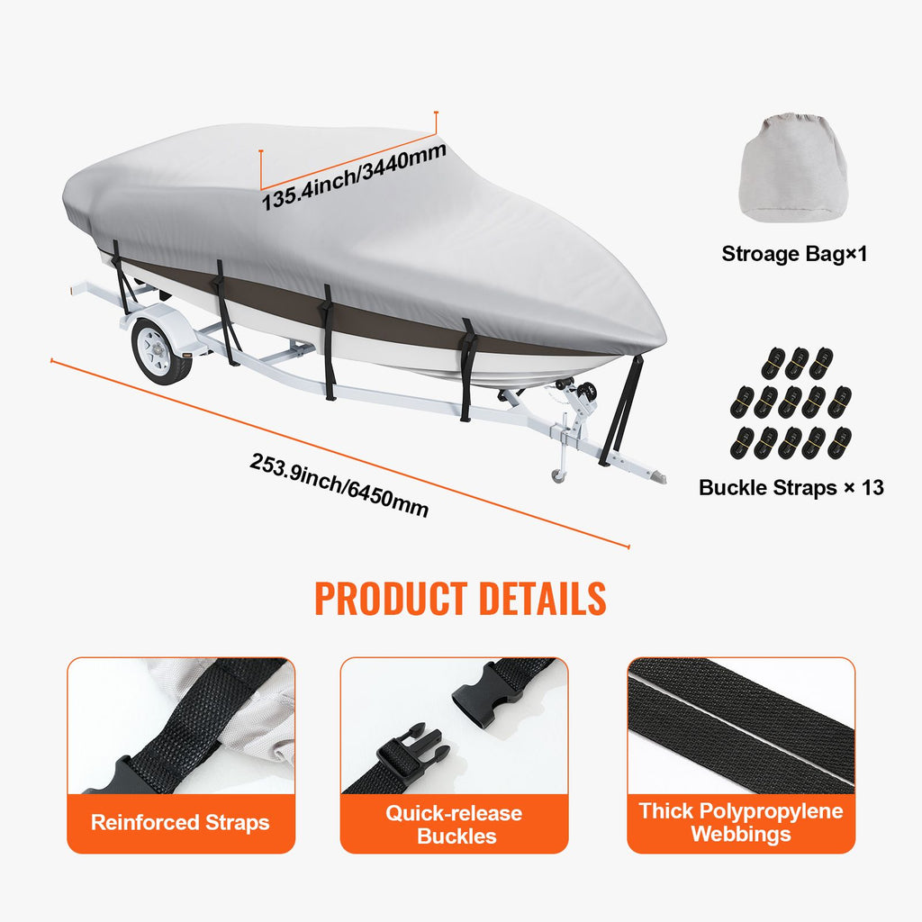 Boat Cover 600D Waterproof 17-19 ft Boat Cover V-Hull Tri-Hull Runabout