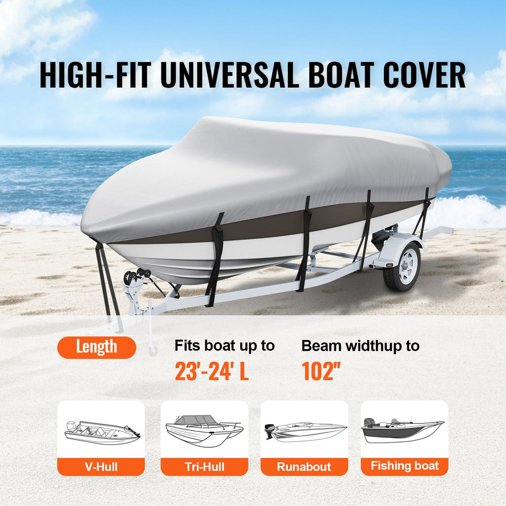 Boat Cover 600D Waterproof 23-24 ft Boat Cover V-Hull Tri-Hull Runabout