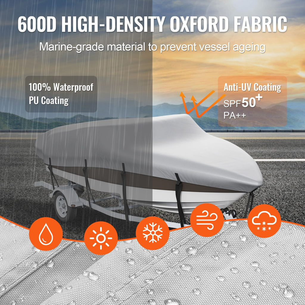 Boat Cover 600D Waterproof 23-24 ft Boat Cover V-Hull Tri-Hull Runabout
