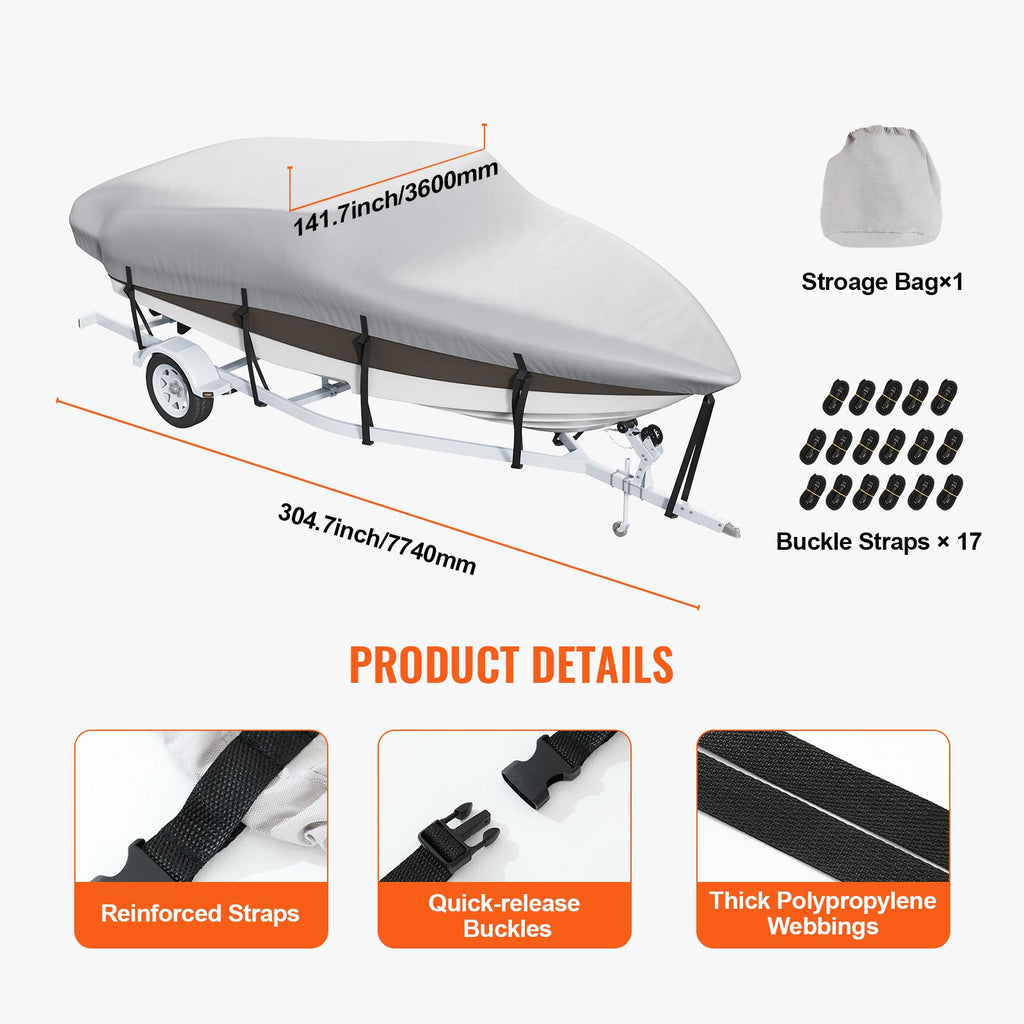 Boat Cover 600D Waterproof 23-24 ft Boat Cover V-Hull Tri-Hull Runabout