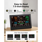 5-in-1 Wireless Weather Station, 190.5 mm VA Display, Solar Powered Outdoor Sensor, Rain Gauge, Indoor Outdoor for Weather Forecast, Temperature, Humidity, Wind Speed and Direction (No WiFi)