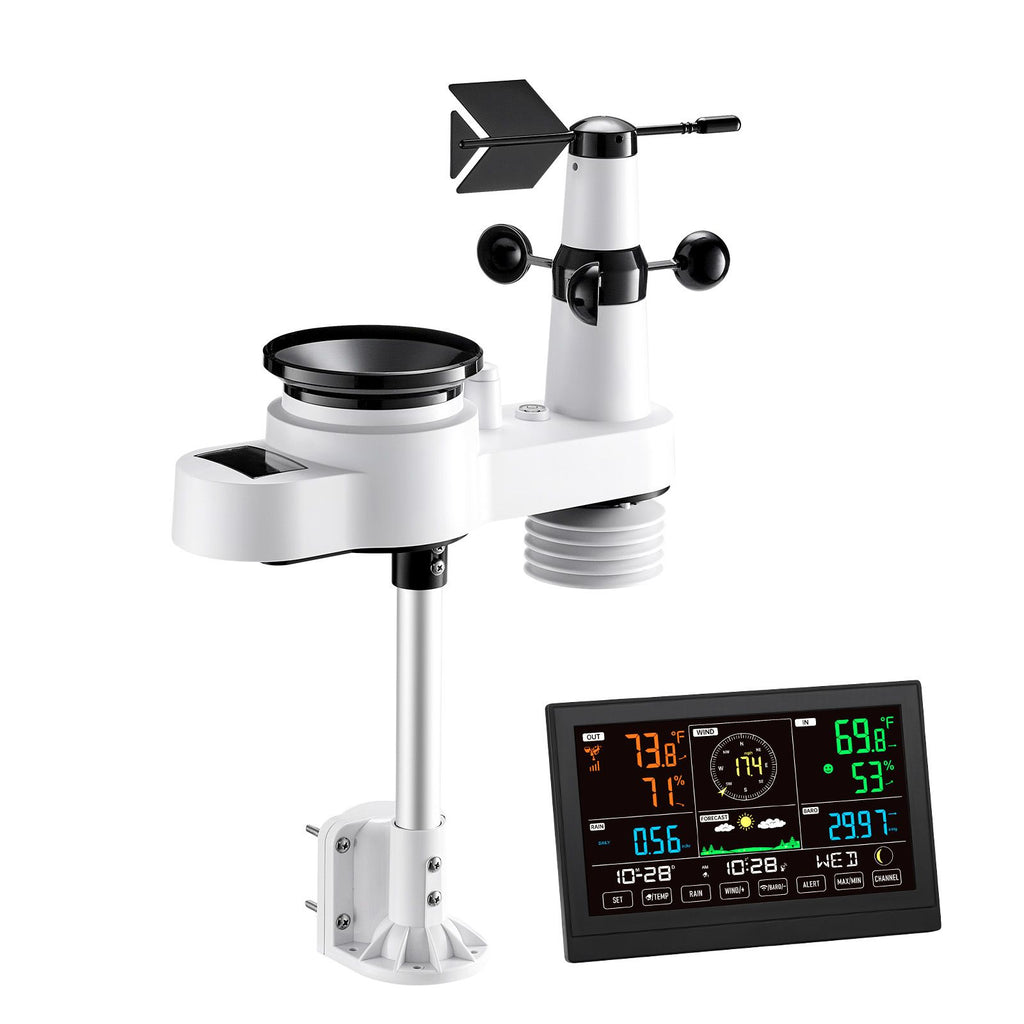 5-in-1 Wireless Weather Station, 190.5 mm VA Display, Solar Powered Outdoor Sensor, Rain Gauge, Indoor Outdoor for Weather Forecast, Temperature, Humidity, Wind Speed and Direction (No WiFi)