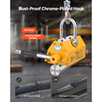 Permanent Magnetic Lifter, 600 kg Pulling Capacity, Heavy Duty N42 Neodymium Lifting Magnet with Release Handle and Steel Hook, Used in Shop Crane and Hoist, for Lifting Plate Steel, Board
