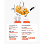 Permanent Magnetic Lifter, 600 kg Pulling Capacity, Heavy Duty N42 Neodymium Lifting Magnet with Release Handle and Steel Hook, Used in Shop Crane and Hoist, for Lifting Plate Steel, Board