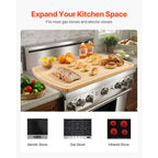 Noodle Board Stove Cover, Stove Top Cover Board for Gas Burner & Electric Stove, Bamboo Wood Cutting Board with Juice Grooves, RV Stovetop/ Kitchen Sink Cover for Counter Space & Tray, Natural